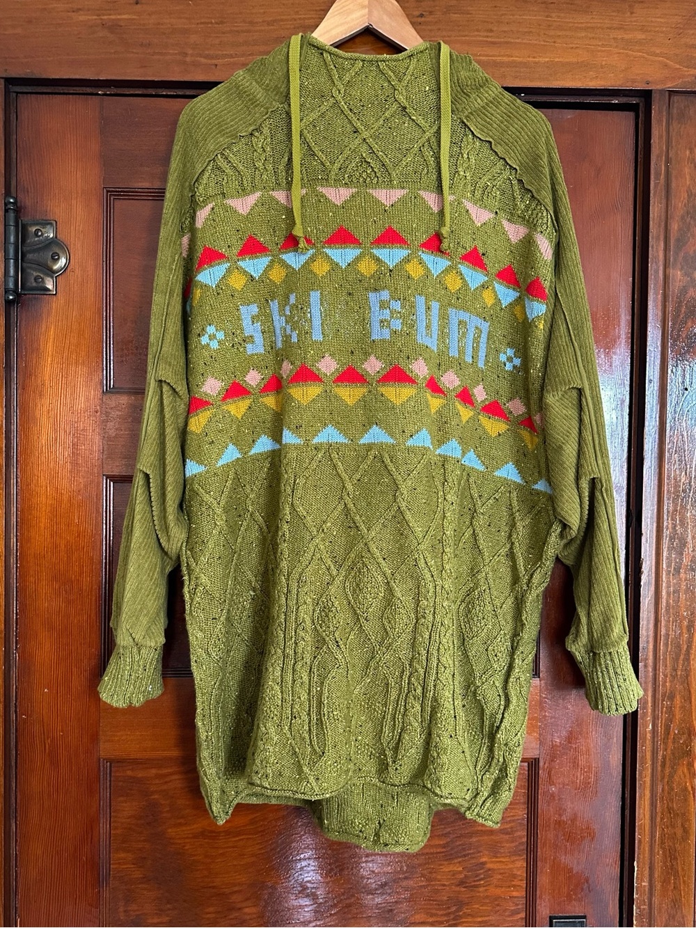 Free People Ski Bum Lodge Knit Oversized Slouchy Fairisle Sweatshirt Size Large